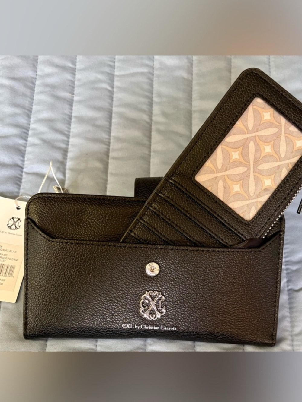 Christian Lacroix Black Leather Women's Wallet + Removable Card Holder - NWT